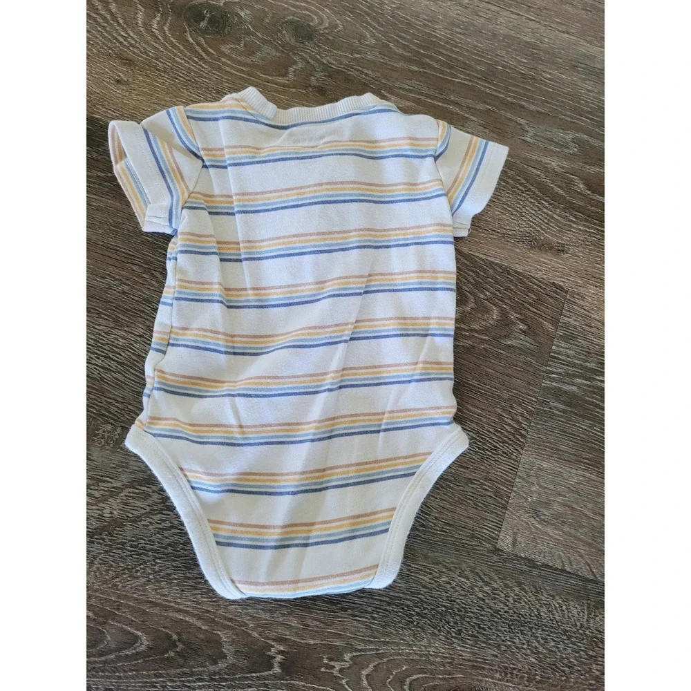 Pekkle‎ Baby Boys Striped H`enley Bodysuit Short Sleeve White Blue 6 Months #9